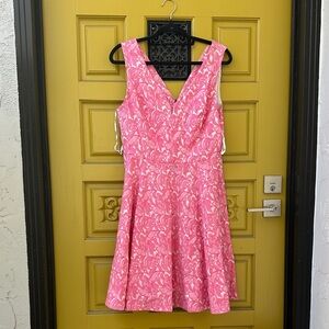 Maeve Pink Patterned V-Neck Mini Dress